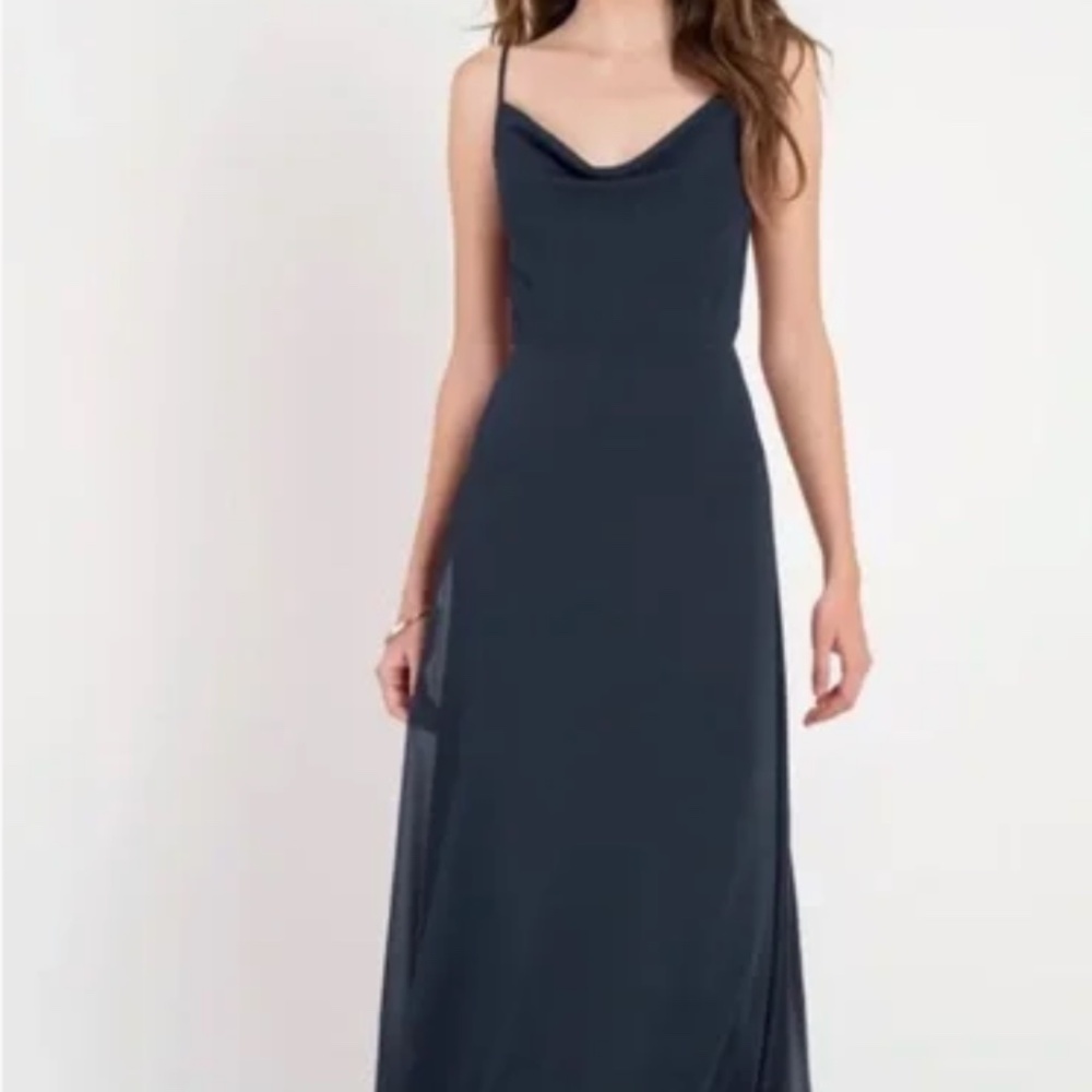 Jenny Yoo Colby Dress 22084 | Navy Luxe Chiffon Cowl Neck | Size 0 | Bridesmaid